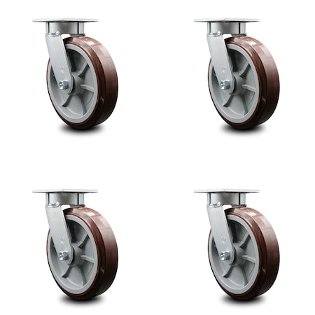 Service Caster 8 Inch Kingpinless Poly on Polyolefin Wheel Swivel Top Plate Caster SCC, 4PK SCC-KP30S820-PPUR-4